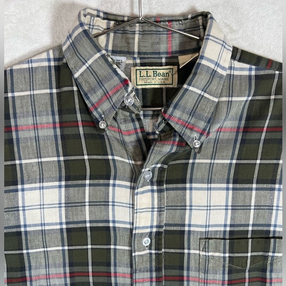 L.L. Bean Vintage Made in USA Medium Broken In Green and White Plaid Shirt - Picture 5 of 9